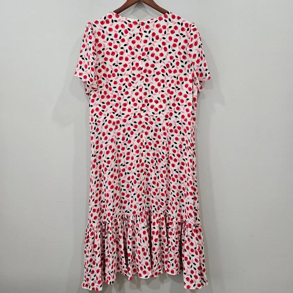 Talbots Womens Chiffon Wrap Dress 18WP White Red Ruffled Floral Fairy Bohemian